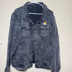 Carhartt Washed Black Denim Jacket Button Front Size 2XL